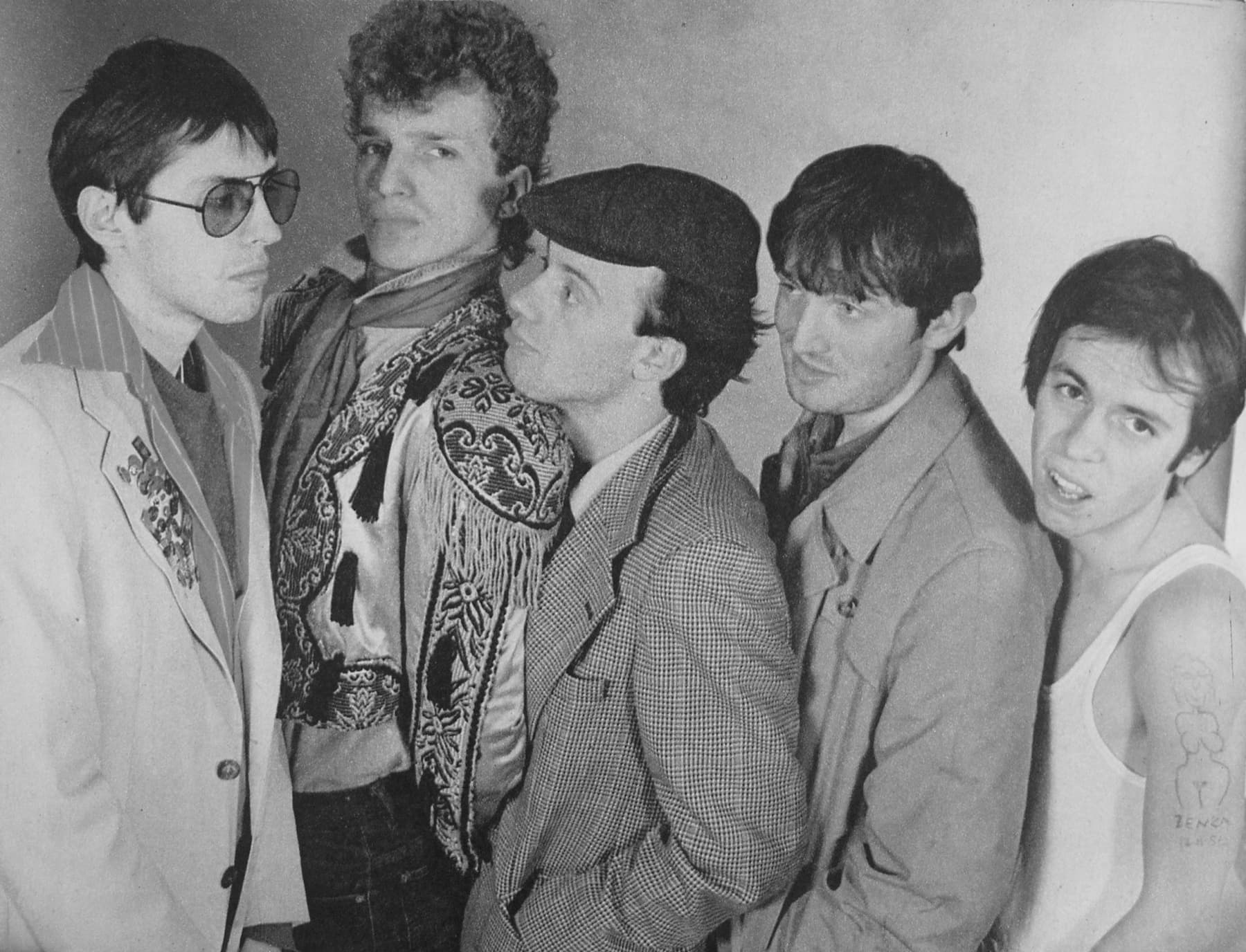The five members of the band Zabranjeno pušenje posing together, Sarajevo, 1984